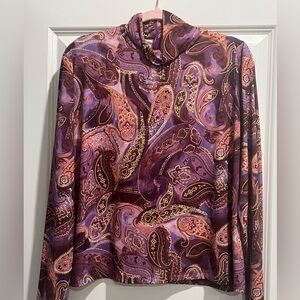St John Spirt Paisley Print Long Sleeve Turtleneck Top